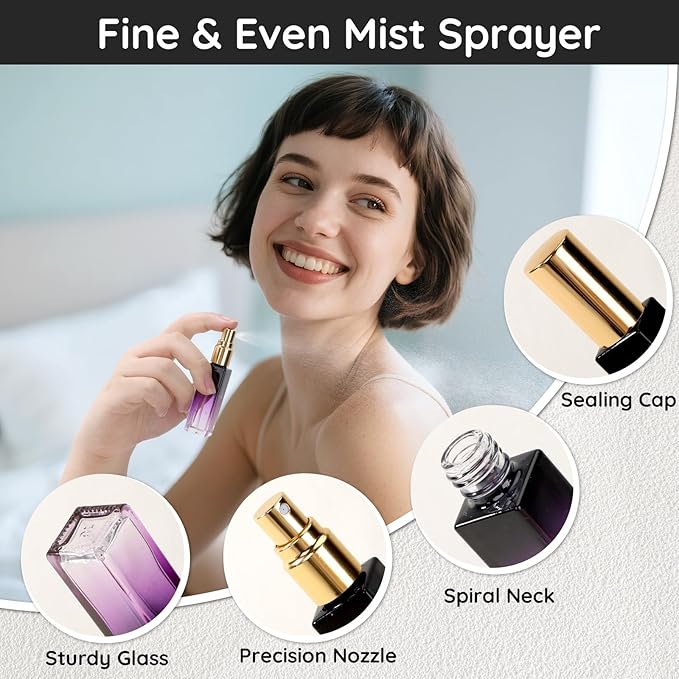 Segbeauty 0.34oz Travel Perfume Refillable Bottle, 5pcs Glass Mini Glass Perfume Atomizer Travel, 10ml Empty Cologne Atomizer Bottles, Small Cologne Sprayer with Transfer Tools Set for Refill