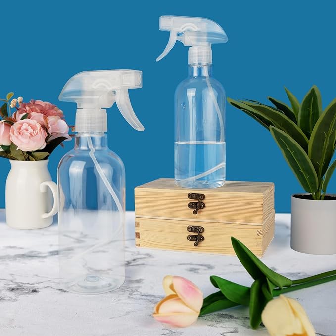 DIYSELF Spray Bottles, 4 Pack 500ml / 16oz Empty Plastic Water Spray Bottles, Fine Mist Clear Spray Bottle for Cleaning, Hair, Plants, Alcohol, BBQ, Garden, Travel, Squirt Bottle Lab Weighing Bottles