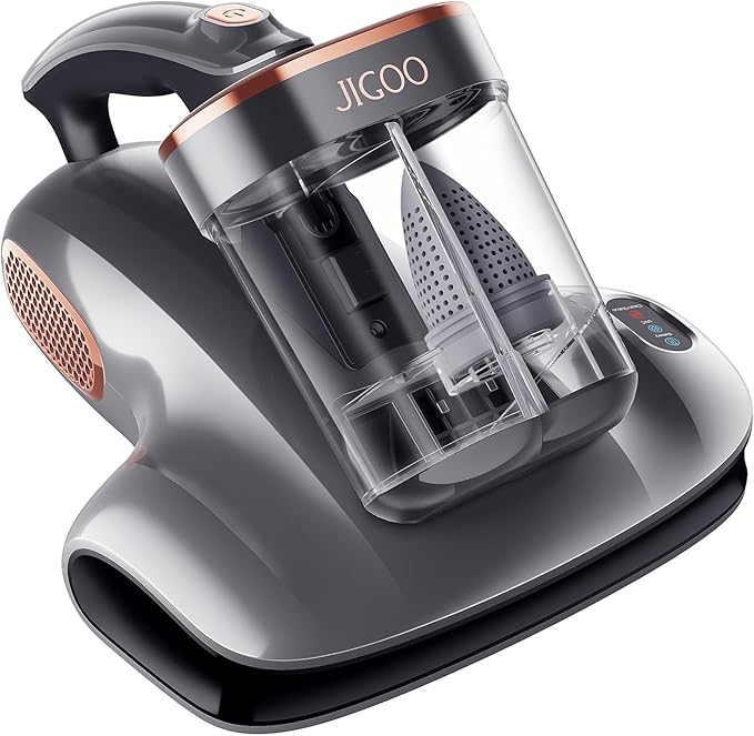 JIGOO Mattress Vacuum Cleaner with UV-C Light, Bed Vacuum Cleaner with Dust Sensor, Ultrasonic and High Heating, Deep Cleaning Bed Vacuum for Sofa Bed Fabric Surface (S100 Cordless)