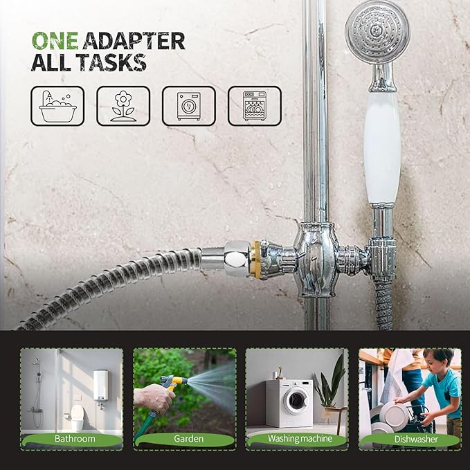 4Pcs Lead-Free Brass Garden Hose to Shower Hose Adapter, G1/2" Female to GHT 3/4" Male Adapter, Handshower Adapter (Pack of 2)