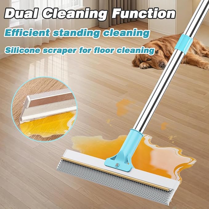 Hotsky Carpet Rake for Pet Hair Removal,3 in 1 Reusable Silicone Carpet Broom,54 inch Adjustable Cat Dog Hair Remover Tool with Lint Scraper and Patented Design for Rugs,Mats,Sofas,Floors