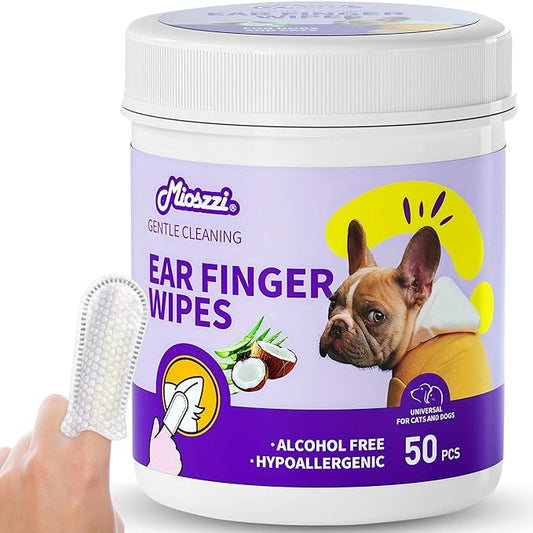 MIOSSZI Dog Ear Cleaner Finger Wipes for Dogs & Cats – Removes Wax & Odor, Helps Soothe Itchy Ears, Pet Ear Cleaning Finger Wipes 50 Count