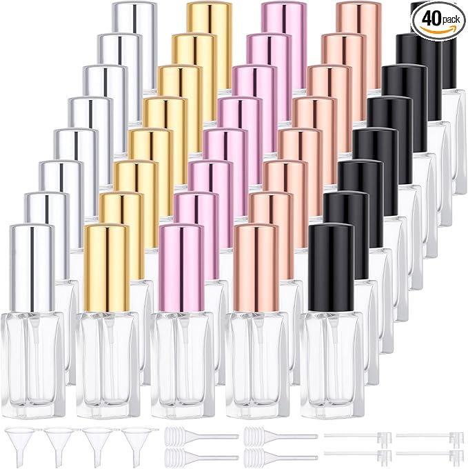 Segbeauty 40pcs 0.17oz Perfume Travel Refillable Bottle, Mini Glass Perfume Atomizer, 5ml Bulk Travel Cologne Sprayer with Refill Kit, Refill Cologne Bottles Empty, Small Fine Mist Spray Bottle