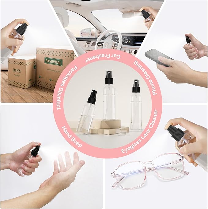 EVANCENT 50Pack 4oz Spray Bottles Plastic, 120ml Small Spray Bottle Bulk Black Fine Mist Sprayer, Portable Empty Refillable Containers Cosmetic Bottles for Plants, Cleaning, Misting & Skin Care