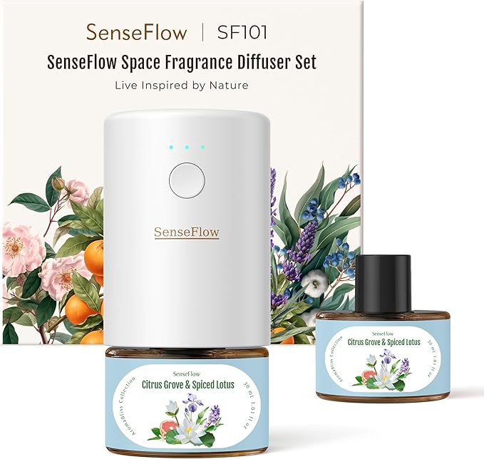 SF101 Waterless Ultrasonic Essential Oil Diffuser–100% Plant-Based,120-Day Natural Air Freshener & Aromatherapy Diffuser for Home,Hotel,Studio–Covers up to 100㎡-Citrus Grove & Spiced Lotus
