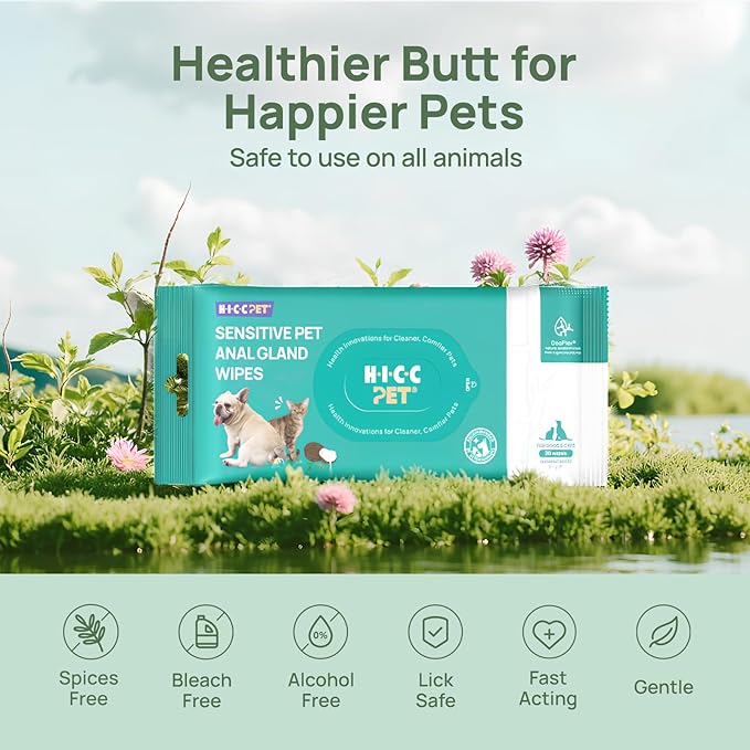 HICC PET Wipes for Dogs & Cats, Vet Recommended Cleaning Deodorizing & Soothing Allergy Infections Anal Gland Wipes, Hypoallergenic Hydrating & Nourish Fur Dog Grooming Wipes for Paw, Butt, Body