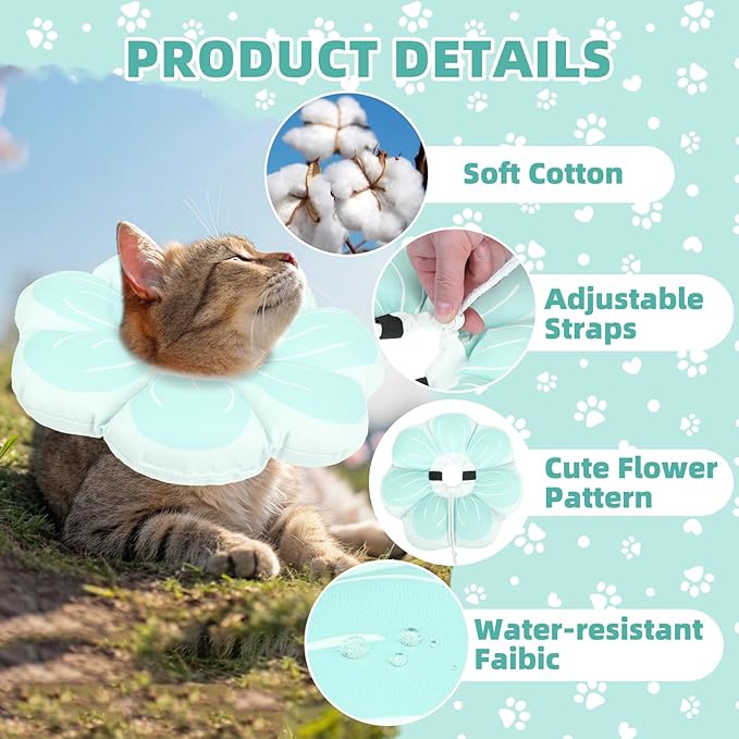 PUPTECK Cat Cone Collar Soft, Adjustable Protective Recovery Flower Collar Alternative, Comfortable Elizabethan Cat Collar Lightweight Stop Licking Neck Cone for Cats After Surgery, Blue, M