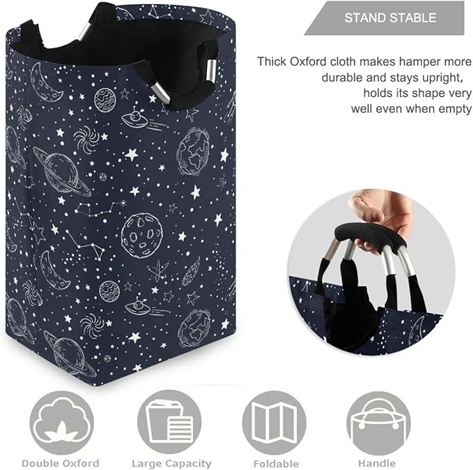 visesunny Large Capacity Laundry Hamper Basket Night Sky Star Moon Space Planet Water-Resistant Oxford Cloth Storage Baskets for Bedroom, Bathroom, Dorm, Kids Room