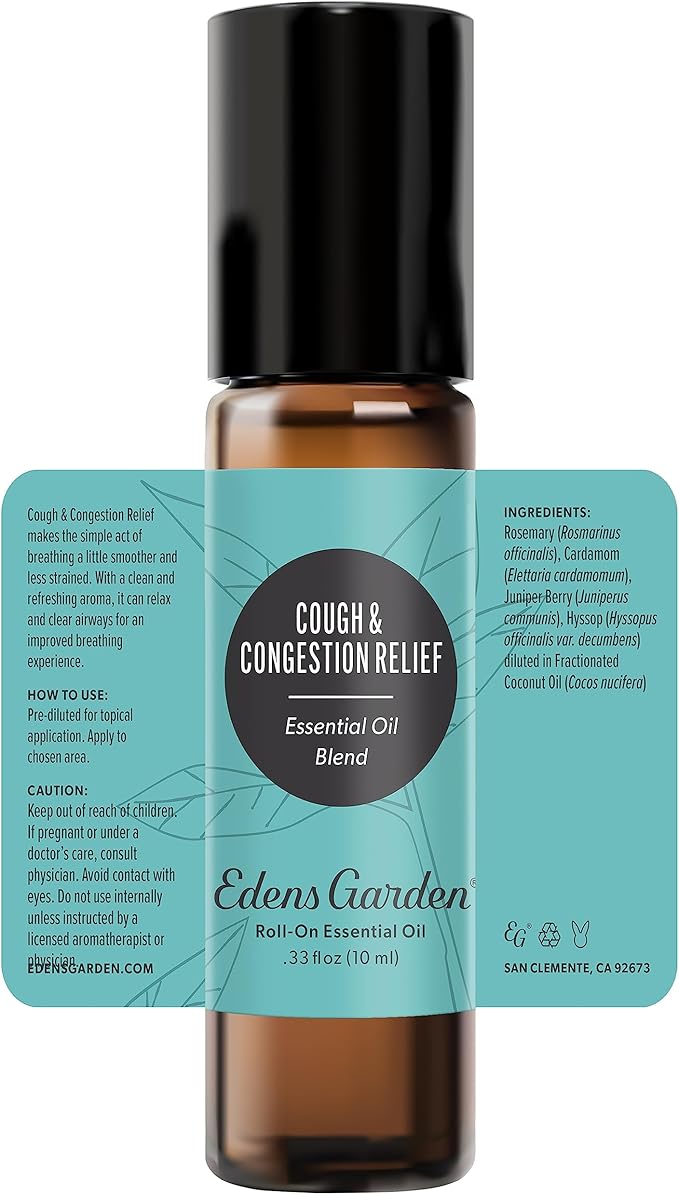 Edens Garden Cough & Congestion Relief Essential Oil Blend, 100% Pure & Natural Premium Best Recipe Therapeutic Aromatherapy Essential Oil Blends 10 ml Roll-On