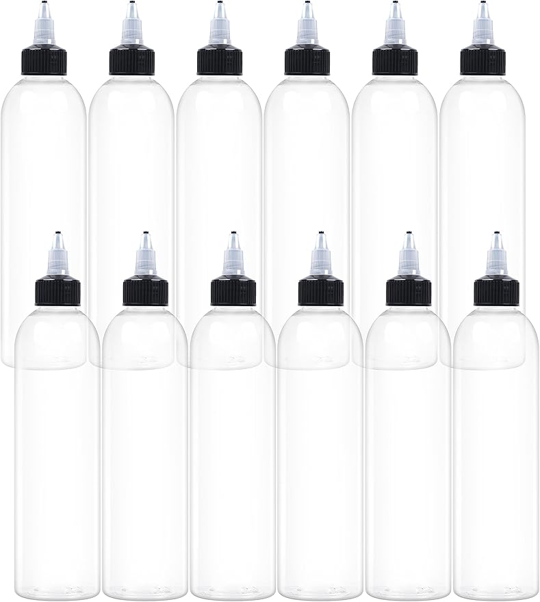 12 Pcs 8oz Plastic Squeeze Bottles with Twist Top Cap, 250ml Clear Dispensing Bottles, Empty Squirt Bottle for Liquids, Sauces, Arts, Crafts, Travel