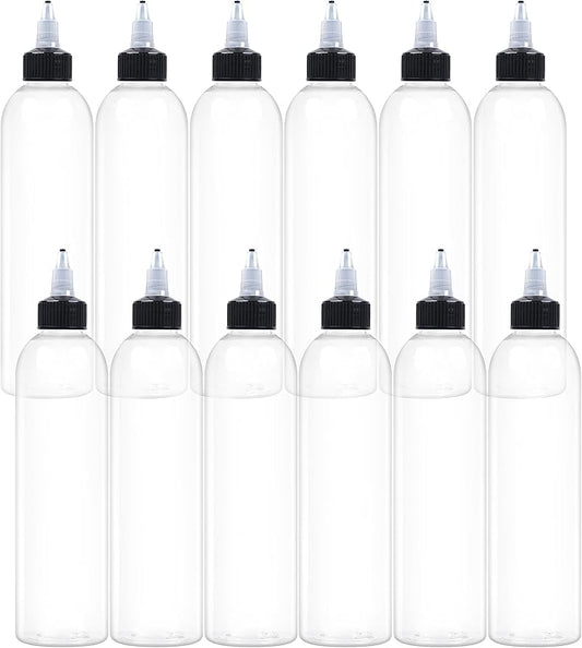 12 Pcs 8oz Plastic Squeeze Bottles with Twist Top Cap, 250ml Clear Dispensing Bottles, Empty Squirt Bottle for Liquids, Sauces, Arts, Crafts, Travel
