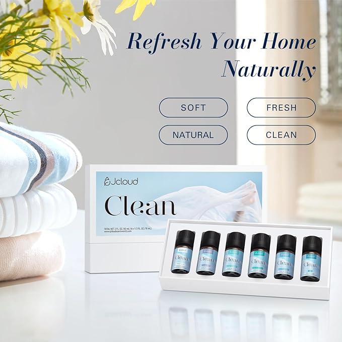 JCLOUD Essential Oils for Laundry, Clean Scent Fragrance Oils Set, Use with Wool Dryer Balls - Fresh Linen, Soft Laundry, Warm Cotton Essential Oils for Diffusers for Home, Natural Fresh Scent, 6x10mL