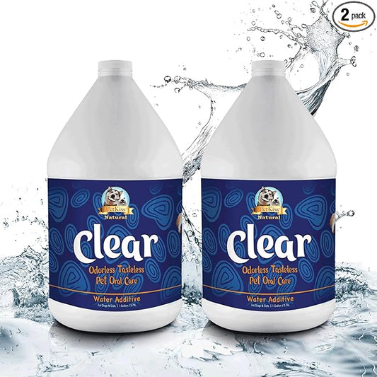 Pet Kiss Clear Odorless Pet Dental Care Solution – Water Additive for Dogs & Cats - Tartar & Plaque Remover, No-Brush Pet Oral Care – Dog & Cat Dental Health - Gallon (Pack of 2)