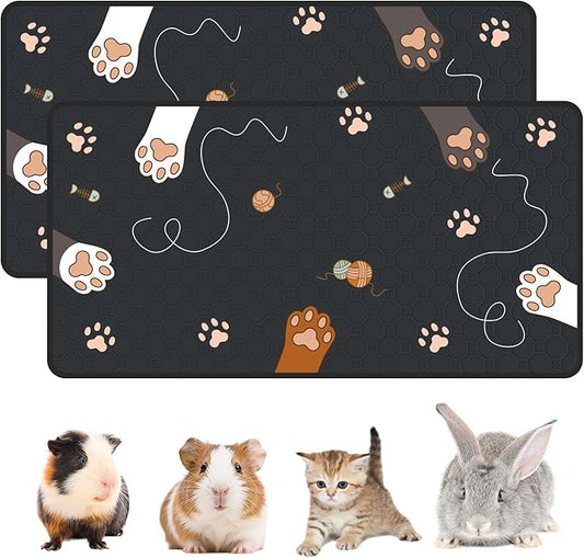 2-Pack Guinea Pig Cage Liner Washable, 24in x 47in Ultra-Absorbent Guinea Pig Bedding for Cage Non-Slip Leak-Proof Pee Pads for Dogs Rabbit Bunny Cat Litter Mat, Black