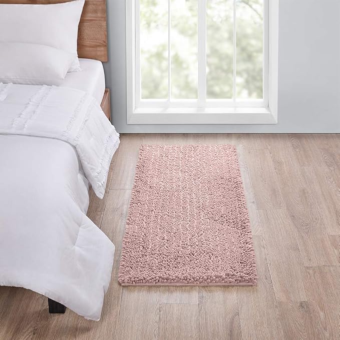 Walensee Large Bathroom Rug Non Slip Bath Mat (72x24 Inch Dusty Pink) Water Absorbent Super Soft Shaggy Chenille Machine Washable Dry Extra Thick Perfect Absorbant Best Plush Carpet for Shower Floor