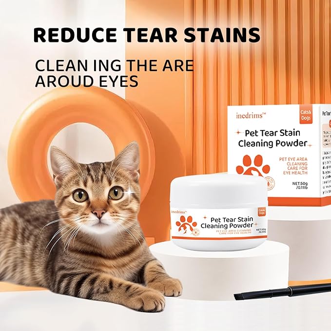 Tear Stain Remover Powder for Dogs and Cats with Brush, 100% Natural and Safe, Apply Around Eyes to Absorb and Repel Tears, Gentle & Effective Alternative to Dog Eye Drops