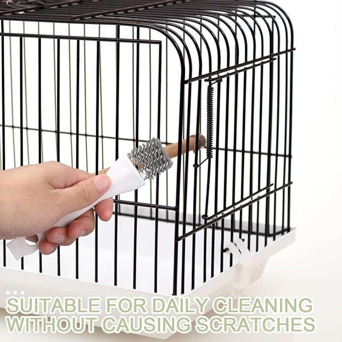 3pcs Bird Cage Cleaner Set, Bird Cage Long Handle Shovel Cleaner with Scraper Droppings Brush Tool for Small Animal Parakeet Parrot Hamster Pet Cages Cleaning Accessories