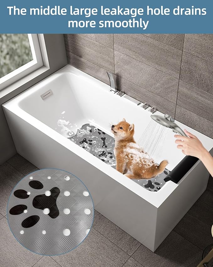 Dog Bath Mat for Tub Non-Slip Pet Bathtub Mat Fast Dry Dog Shower Attachment Mat Senior Friendly Dog Bath Supplies (Gray