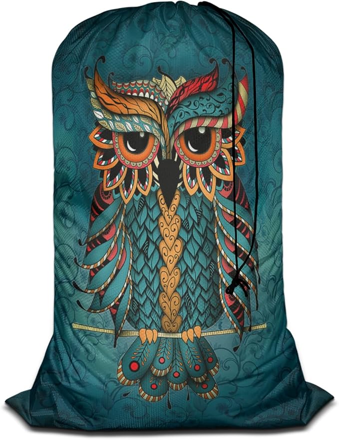 Swono Owl Large Dirty Clothes Laundry Bag for Laundry Basket Hamper, Cartoon Bird Animal Doodle Graphic Machine Washable Dirty Clothes Organizer