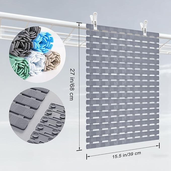 Bath Tub Shower Mat, Pet Dog Bathing Non-Slip Mat, Dog Bath mat for tub, 27.5x15.7 Inch Quick Drain Bathtub Mat with Suction Cups & Drain Holes for Bathroom (Light Blue)