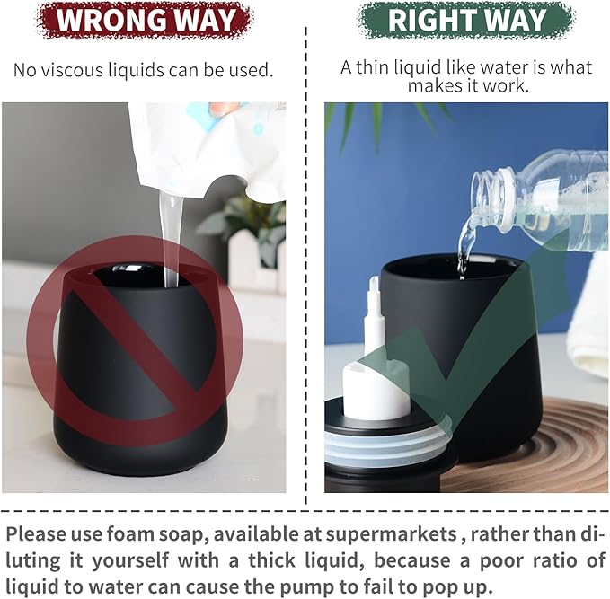 BosilunLife Foam Hand Soap Dispenser - 12 oz Bathroom Lotion Hand Pump Dispenser Black Foaming Hand Soap Dispenser Ceramic Dish Liquid Dispenser for Kitchen Hand Wash Dispenser (Rubber Paint)