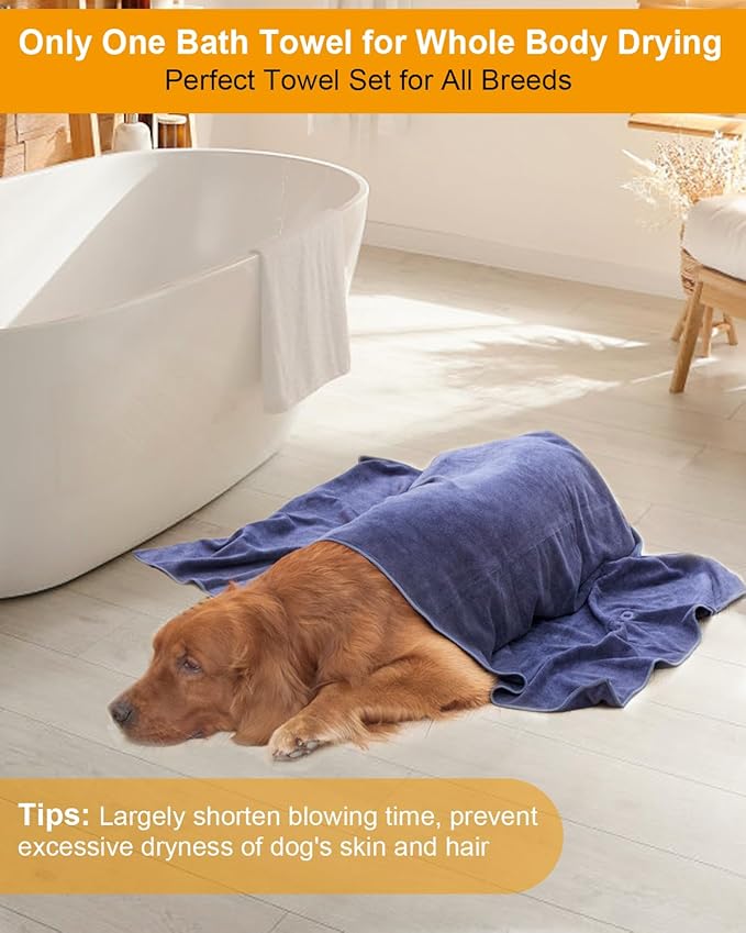 2-PCS Fast Drying Dog Towels - 56 x 28 Inch Ultra Soft & Absorbent Large Dog Towel with 30 x 14 Inch Daily Use Paw Towel - 100% Microfiber Pet Bath Grooming Towels for Dogs Cats, Gray