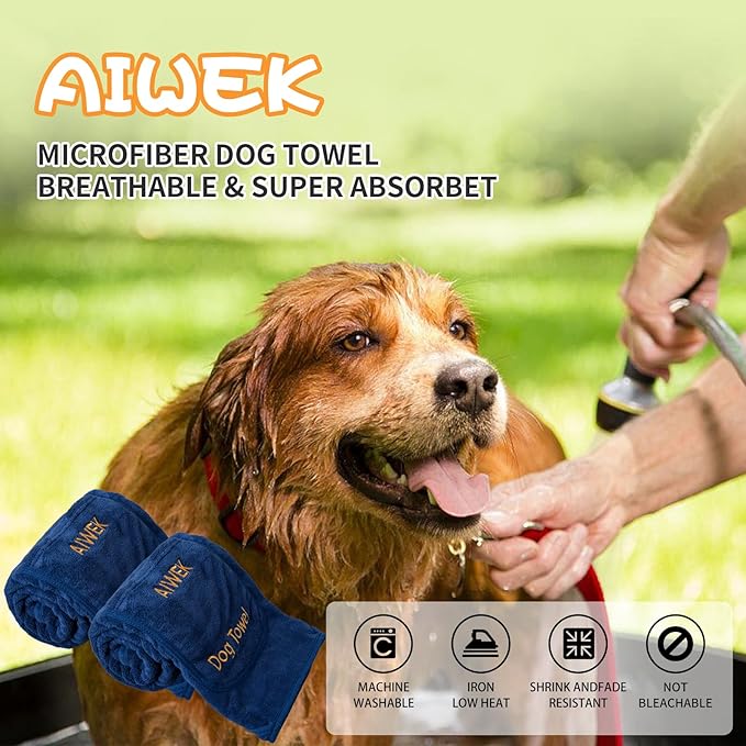 Super Absorbent Microfiber Dog Towels - Soft Pet Grooming Towel for Drying & Bathing Large, Medium or Small Dogs - 42.5" x 27.5" Perfect for Pet Shower & Pet Supplies! Blue