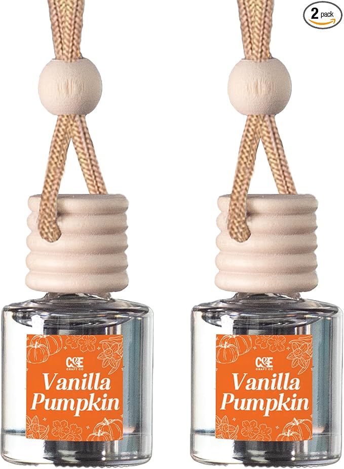 CE Craft Car Air Fresheners - Hanging Car Air Freshener Diffuser - Reusable Bottle with Long Lasting Car Oil Scent - 2 pack, Vanilla Pumpkin