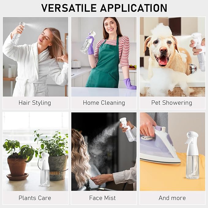 Bealee Spray Bottle For Hair, Continuous Mister Empty Spray Bottles, Ultra Fine Mist Water Sprayer for Hairstyling, Cleaning, Plants, Pets, Barbers, Salons, Essential Oil Scents - 2 Pack 6.8 OZ