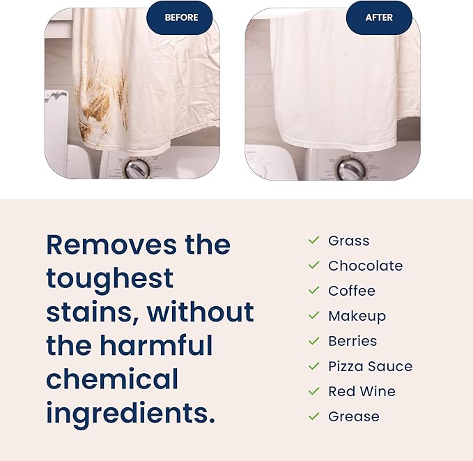 Truly Free Enzyme Laundry Stain Remover - Natural Laundry Detergent Booster for Blood, Grass, Pet Urine & Odor - Biological Washing Powder for Clothes, Couch Fabric (50 Scoops)