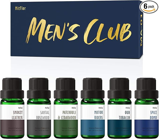 Fragrance Oil, MitFlor Men's Club Fragrance Gift Set, Premium Essential Oils for Home Diffusers, Soap Candle Making Scents, Scented Oils Gift Set for Men, 10ml x 6