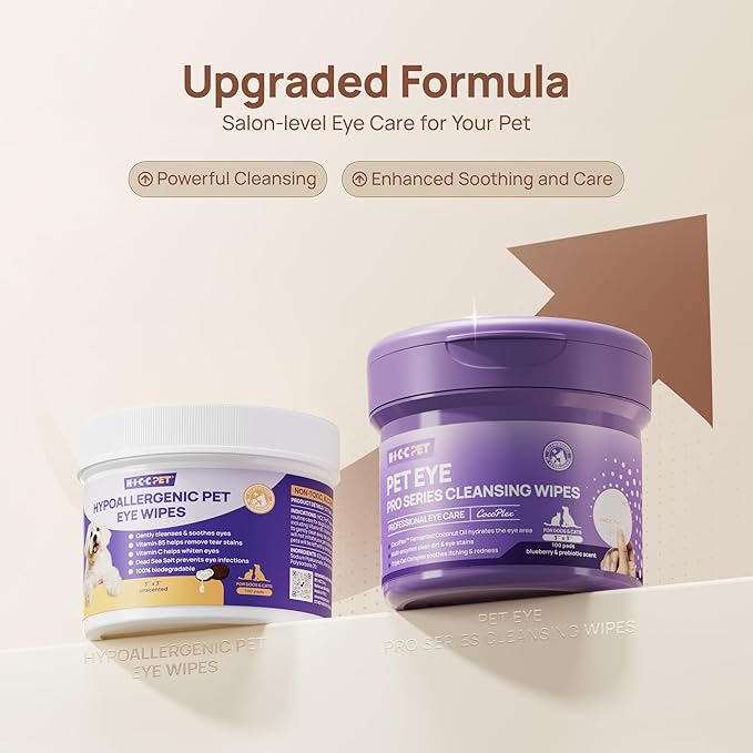 HICC PET Eyes Wipes for Dogs & Cats Upgraded Pro Version, Vet-Recommended Dog Eye Wipes Hypoallergenic, Dog Tear Stain Remover, Remove Debris, Mucus & Discharge - 100ct, Blueberry