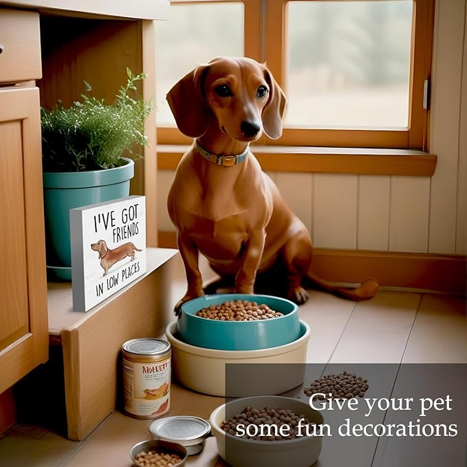 Dachshund Gifts For Women, Wiener Dog Gifts For Christmas, Dachshund Wiener Dog Decorations, Wood Sign for Farmhouse Bathroom Decor Kitchen Dining Room Decor, 5 x 5 Inch