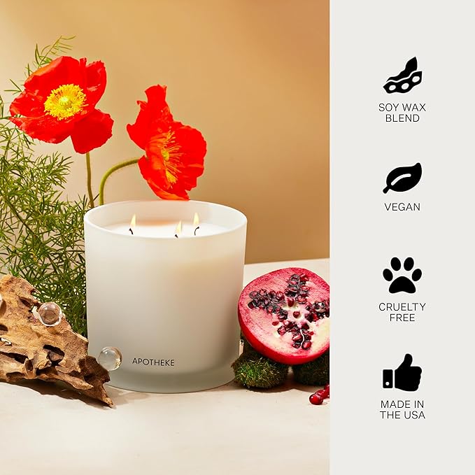 Apotheke Signature Scented Candles for Home, Wild Mint & Ivy - 10.5 oz - Soy Wax, Non Toxic, Large Jar White - Luxury Candle Gifts for Women & Men - Eucalyptus, Patchouli, Cedarwood, and Rose