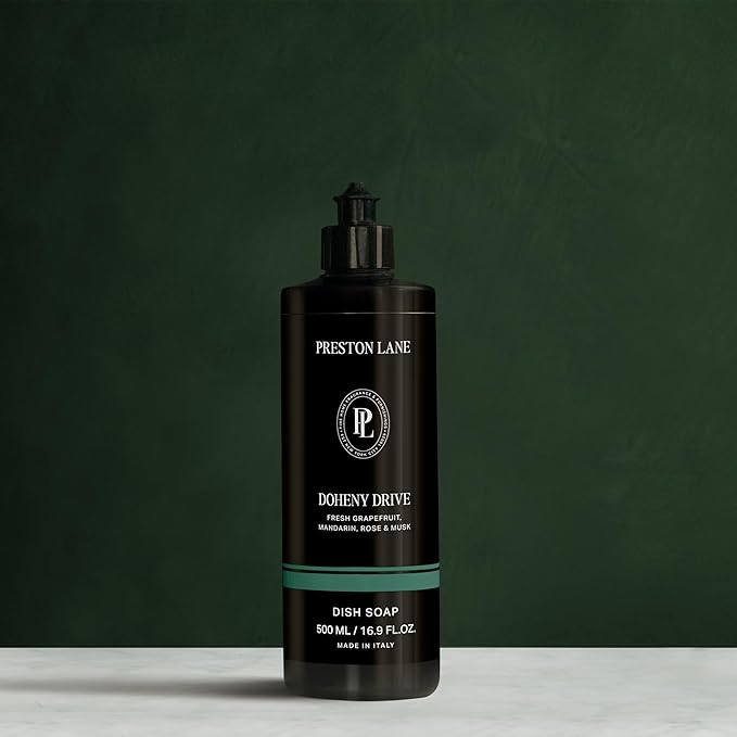 Preston Lane Luxury Dish Soap, Doheny Drive Scent | Plant Powered Formula with Essential Oils | Tough on Grease, Gentle on Hands | Vegan, Cruelty Free, Clean Ingredients