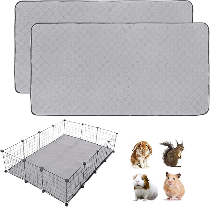 2 Pack Guinea Pig Cage Liners, 42'' X 56'' Washable Guinea Pig Pee Pads, Non Slip Reusable Super Absorbent Guinea Pig Training Mat Bedding Fleece for Small Animals Hamster Rabbit Chinchilla Rat