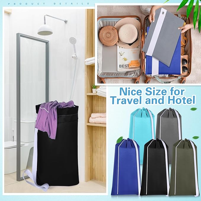 10 Pcs Nylon Extra Large Laundry Bag with Strap Travel Laundry Bags with Drawstring Closure Portable Cloth Bag for College Dorm Apartment Dwellers(Dark Color,27 x 13 Inch)