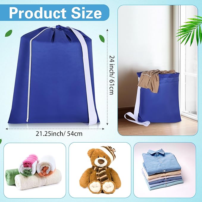 10 Pcs Nylon Extra Large Laundry Bag with Strap Travel Laundry Bags with Drawstring Closure Portable Cloth Bag for College Dorm Apartment Dwellers(Dark Color,24 x 21 Inch)