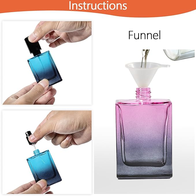 Perfume Bottles Empty Glass Atomizer Sprayer, 3 Pack 30ml Refillable Travel Spray Bottle for Fragranc or Essential Oil, Portable Cologne Atomizers with Dispensing Kit for Handbag, Date