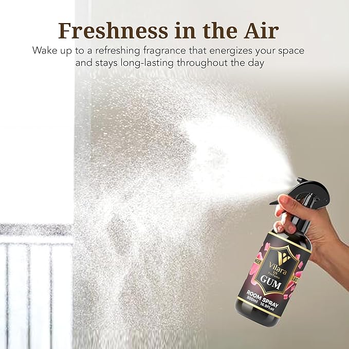 Vilara US Room Spray Freshener – Long-Lasting Luxury Perfume Scent, Linen & Fabric Spray for Bedding, Furniture, Home & Bedroom Aromatherapy – 16.9 fl oz (Gum)