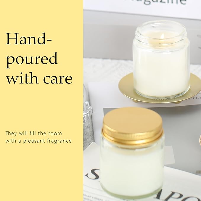 24 Pcs 4 Oz Mason Jar Candles, Lavender Scented Soy Candles Bulk Set for Stress Relief and Relaxation, Great Favors for Wedding, Christmas, Housewarming Gifts (Gold-Lavender, 24)
