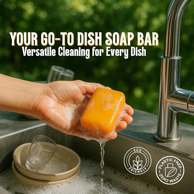 KELEBS 7 Big Dish Soap Bars | Citrus Essential Oil Formula | Natural Ingredients | Skin-Safe | Non-Toxic | Plastic-Free Packaging | Value Pack