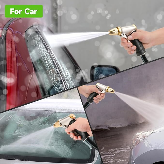 2Pack Garden Hose Nozzle, Upgraded Heavy Duty Metal Spray Nozzle, High Pressure Water Nozzle with Adjustable Patterns, 100% Metal Handheld Nozzle for Watering Plants, Car Washing, Patio, Pet
