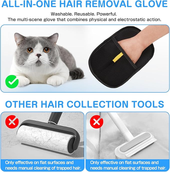 2 Packs Pet Hair Removal Gloves for Cats & Dogs, 2025 Upgraded Pet Grooming Gloves for Shedding & Massage, Reusable Cat Hair Remover Glove for Clothes, Furniture & Bedding