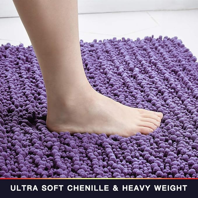 Walensee Large Bathroom Rug Non Slip Bath Mat (24x60 Inch Lavender) Water Absorbent Super Soft Shaggy Chenille Machine Washable Dry Extra Thick Perfect Absorbant Best Plush Carpet for Shower Floor