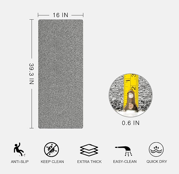 Nonslip Bathtub Mat, Anti Slip Bath Mat 0.6" Extra Thick, Quick Dry Bath Tub Anti Slip Shower Mat, Loofah Non-Slip Bath Mat for Tub Bathroom Pool Kitchen Entryway Home Hotel(Grey 16x39)