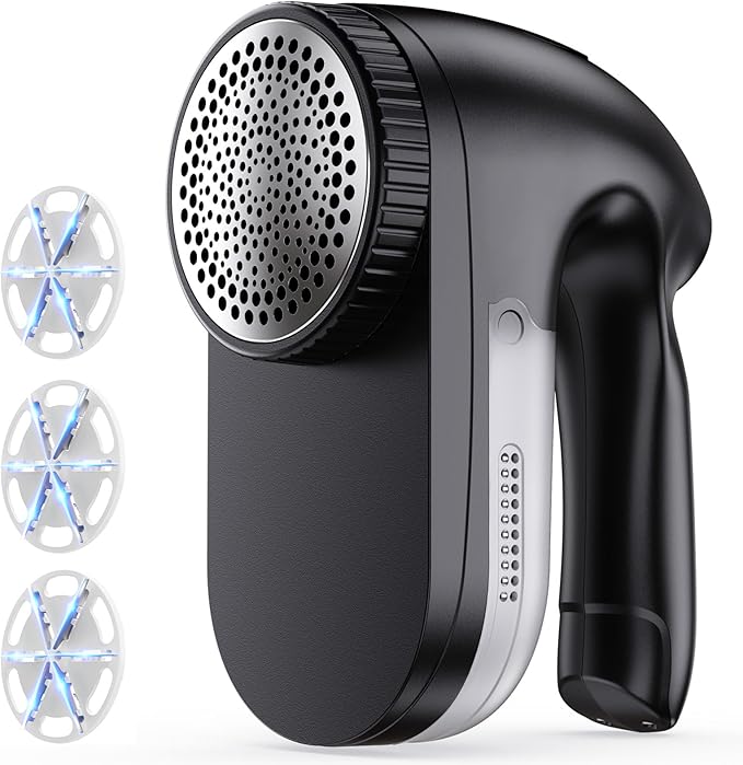 IPX6 Waterproof Washable Electric Fabric Shaver and Lint Remover, Rechargeable Sweater Defuzzer with 3 Free Extra Blades, Quickly and Effectively Remove Fluff,Fuzz,Bobbles for Clothes, Dark Black
