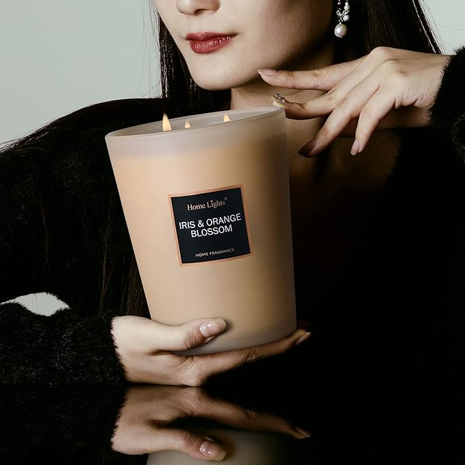 HomeLights Scented Candles | Large Jar Candle-33.3 Oz. Natural Soy Aromatherapy Candles | Up to 130 Hours Burn Time with 3 Cotton Wicks, Home Decorative Fragrance Candle Gift - Iris & Orange Blossom