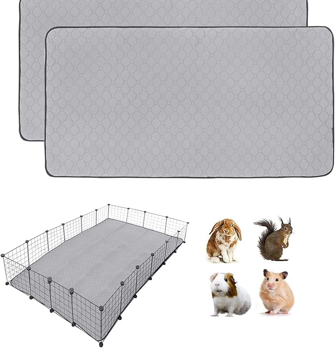 2 Pack Guinea Pig Cage Liners, 48'' X 72'' Washable Guinea Pig Pee Pads, Non Slip Reusable Super Absorbent Guinea Pig Training Mat Bedding Fleece for Small Animals Hamster Rabbit Chinchilla Rat
