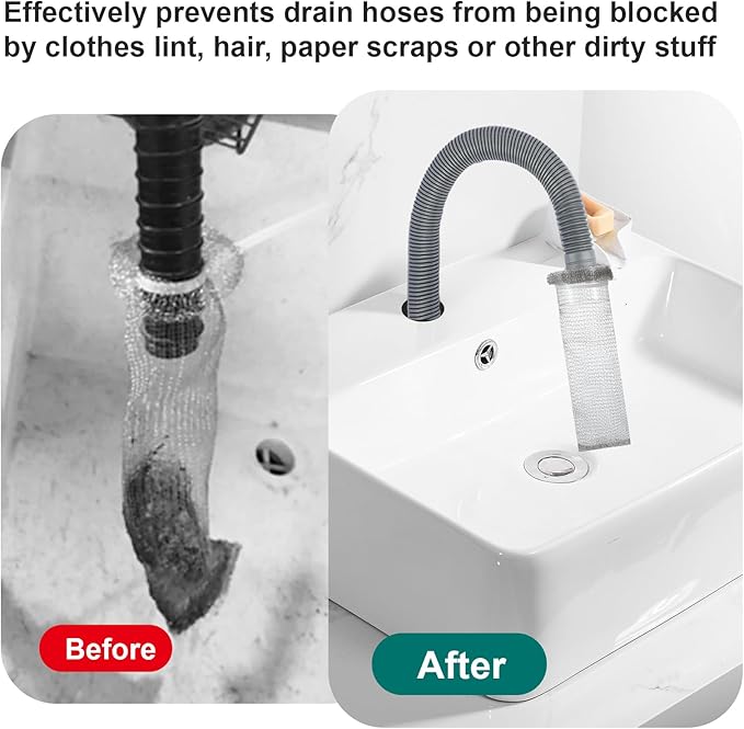 72 Pcs Stainless Steel Lint Traps for Washing Machine, Silver Laundry Mesh Washer Drain Hose Filter Snare with 72 Pcs Cable Ties